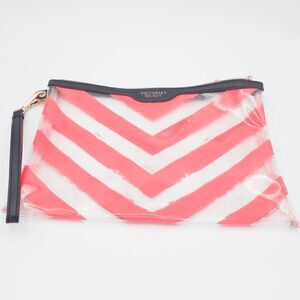 Victoria's Secret Vinyl Zip Bag Pink Chevron Wristlet Pouch
